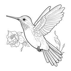 Obraz premium hummingbird and flower illustration coloring page - coloring book