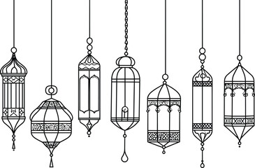 Islamic lantern vector set, Ramadan decoration, Eid al-Fitr lanterns, traditional Arabic lanterns, decorative Ramadan lights, Muslim festival lanterns, Middle Eastern lantern set illustration