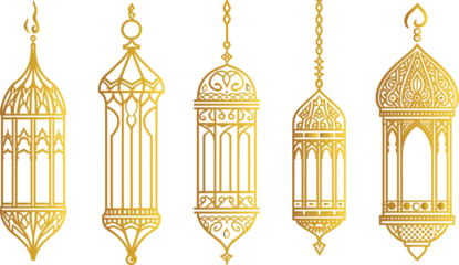 Foto op Plexiglas Islamic lantern vector set, Ramadan decoration, Eid al-Fitr lanterns, traditional Arabic lanterns, decorative Ramadan lights, Muslim festival lanterns, Middle Eastern lantern set illustration © LOVE VECTOR