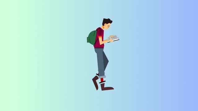 Animated boy Walk and Reading icon background, logo symbol, social media
