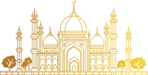 Modern mosque vector, minimalist line art illustration, Islamic architecture, mosque silhouette, mosque drawing, religious artwork, mosque icon, transparent background,  linear mosque art