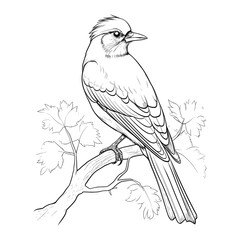 Bird on a branch illustration coloring page - coloring book