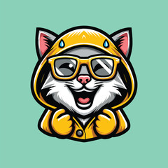 CAT WITH RAINCOAT MASCOT ILLUSTRATION VECTOR