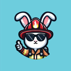 FIRE FIGHTING RABBIT MASCOT ILLUSTRATION VECTOR