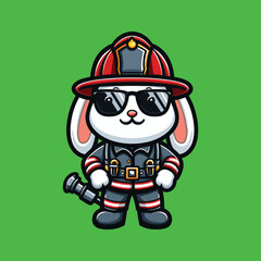 FIRE FIGHTING RABBIT MASCOT ILLUSTRATION VECTOR