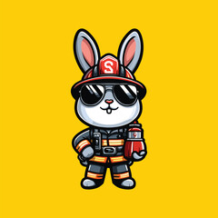 FIRE FIGHTING RABBIT MASCOT ILLUSTRATION VECTOR