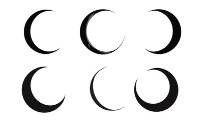 Crescent moon vector set, various moon shapes,  celestial bodies, lunar phases, moon silhouette collection, moon icons, astronomy vector graphics, moon phases clipart - obrazy, fototapety, plakaty