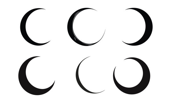 Crescent moon vector set, various moon shapes,  celestial bodies, lunar phases, moon silhouette collection, moon icons, astronomy vector graphics, moon phases clipart