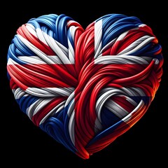 Vibrant flag embraced by a heart, representing love for United Kingdom rich culture and national pride. Heart shape vector illustration design. patriotism, unity.