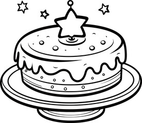 Cake vector image, black and white coloring page