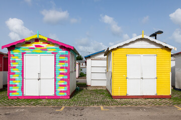 Fototapeta na wymiar Bridgetown, Barbados, 08.14.2023: view of small colorful wooden houses.
