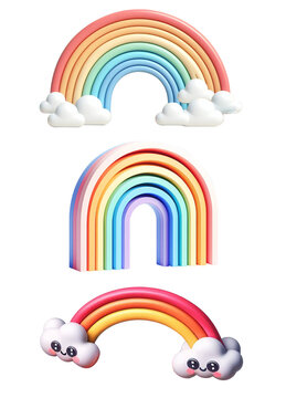 3D-rendered rainbow, radiating vibrant hues, presented in PNG format for versatile use.  perfect for uplifting and enhancing creative projects.
