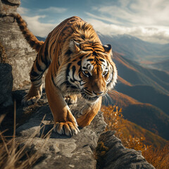 Tiger descending the mountain