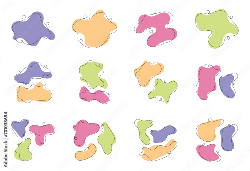 Aufkleber organic wavy blob shapes with lines decoration. abstract blob shape, bubble element decoration. vect