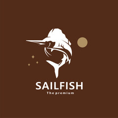 animal sailfish natural logo vector icon silhouette retro hipster	