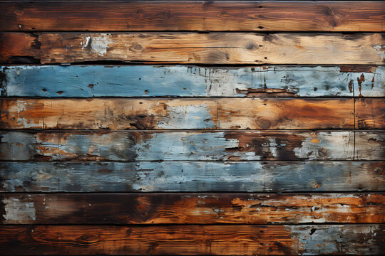 Weathered wooden planks with varying hues of blue and brown