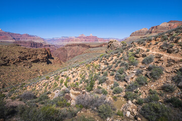 hiking the tonto trail in the grand canyon national park, arizona, usa