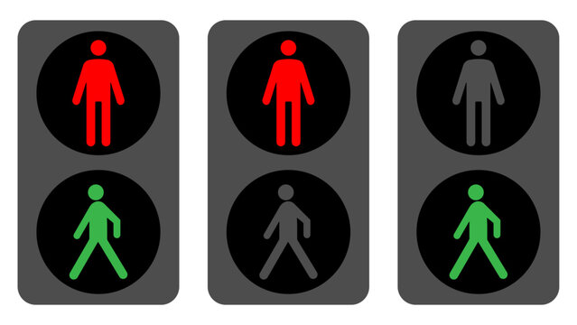 Pedestrian traffic light with red and green man icon set