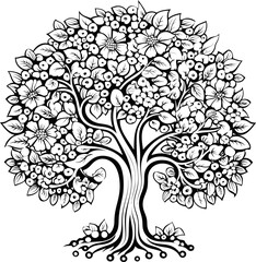 tree vector stock photo, black and white coloring page