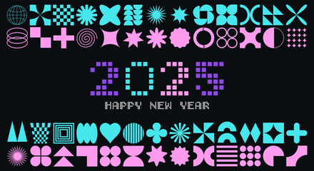 Happy New Year 2025 background with abstract geometric shapes. Vector illustration