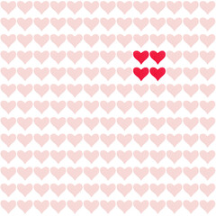 Valentine's day banner with many repeating pink and red hearts on a white background. love and happiness. Square