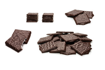 Dark chocolate candies isolated on white background.