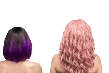 Woman with pink and curly hair.