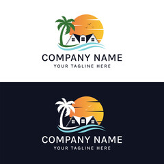 Beach house and palm tree logo