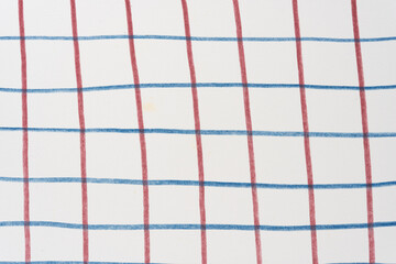 brown red and blue grid composed of color pencil lines on smooth paper
