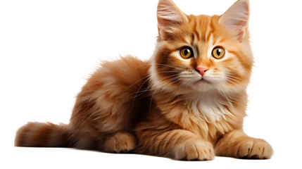 Fluffy Ginger Cat Placed On Transparent Background 