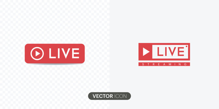 Live streaming icon.Live symbol, badge, sign, label, Play button icon Social media concept.Red live buttons on a white background. vector 
