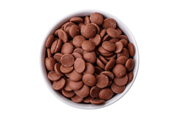 Round granules of sweet confectionery chocolate as an ingredient for preparing desserts