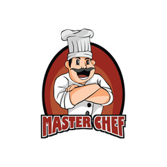 Cook, chef logo or label. Restaurant concept. Cartoon vector illustration