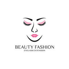 Beauty eyelash extension logo design vector illustration with woman face concept