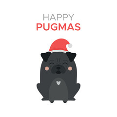 Happy pugmas cute black pug vector illustration
