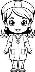 Cute nurse vector coloring page
