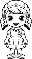 Cute nurse vector coloring page