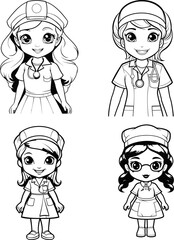 Cute nurse vector coloring page