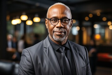 Obraz premium Portrait of an African American businessman, exuding confidence, professionalism, and a strong sense of leadership