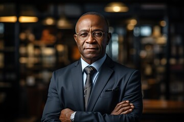 Fototapeta premium Portrait of an African American businessman, exuding confidence, professionalism, and a strong sense of leadership