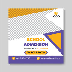 Fototapeta premium Creative modern school admission education social media post design back to school web banner template