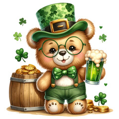 Cute Teddy Bear St Patrick's Day Clipart Illustration