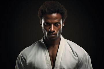 Studio Shot: Confident Black Martial Artist with Well-Defined Physique