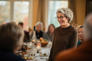 Graceful Elderly Woman Leading Thanksgiving Conversations