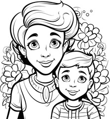 Mother son vector stock photo, coloring page
