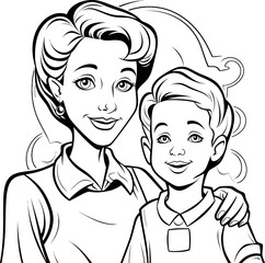 Mother son vector stock photo, coloring page