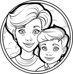 Mother son vector stock photo, coloring page