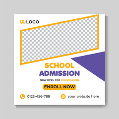 Modern school admission education social media post design creative back to school web banner template