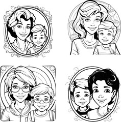 Mother son vector stock photo, coloring page