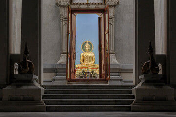 principle Buddha image of the third grade royal monastery, Wat Cholpratarn Rangsarit, The attitude of meditation, Nonthaburi  province, Thailand - 701048870